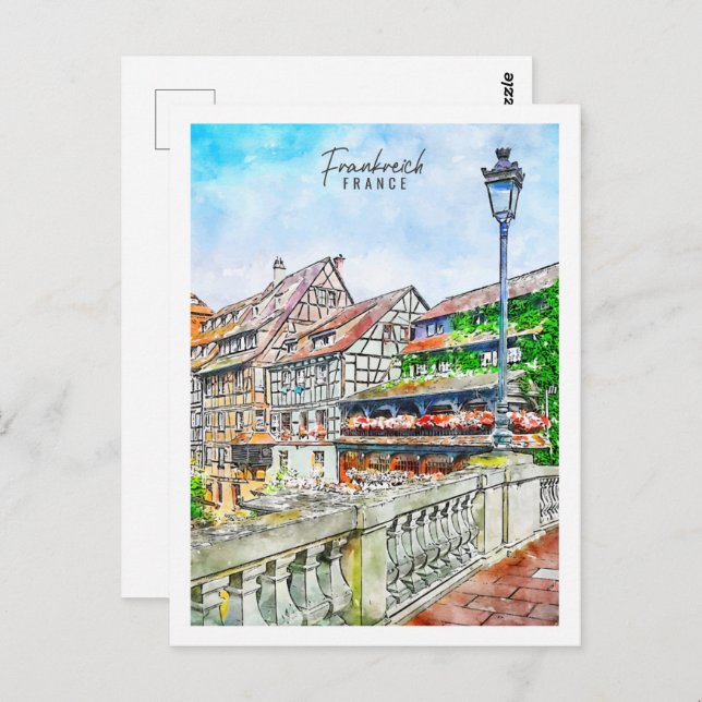 Frankreich Frankrike Travel Ställe Watercolor Vykort (Fram/baksida)