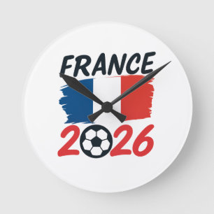Frankrike 2026 Fotboll Fan Design Flagga Färger Rund Klocka