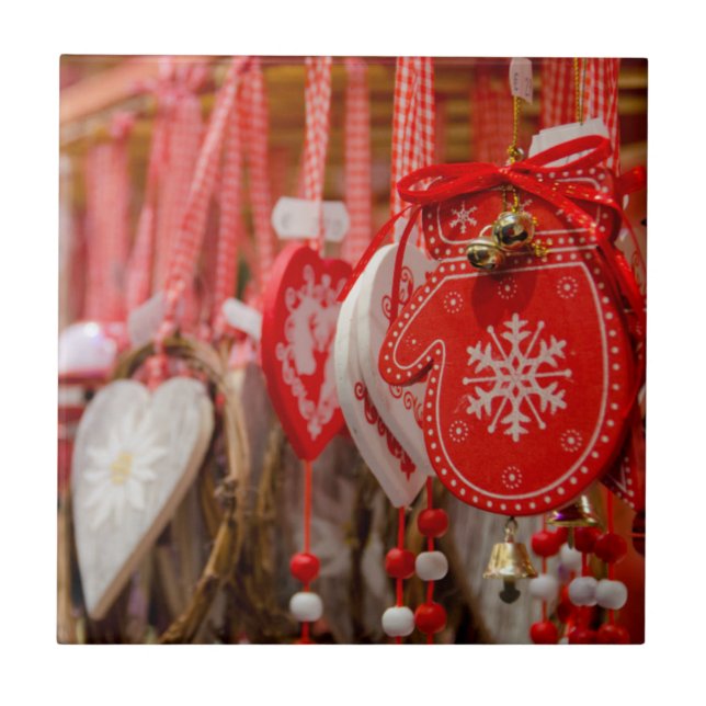 Frankrike, Alsace, Colmar. Julmarknad Kakelplatta (Framsidan)
