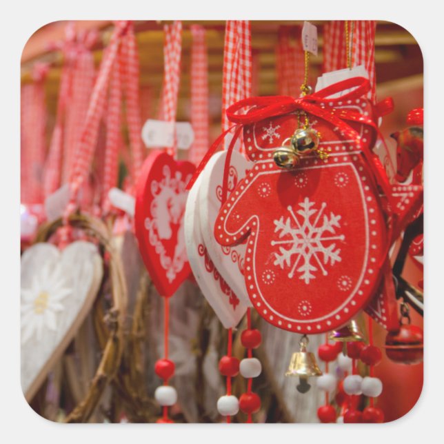 Frankrike, Alsace, Colmar. Julmarknaden Fyrkantigt Klistermärke (Framsida)