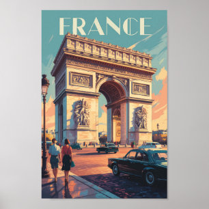 Frankrike Arc de Triomphe Travel Art Vintage Poster