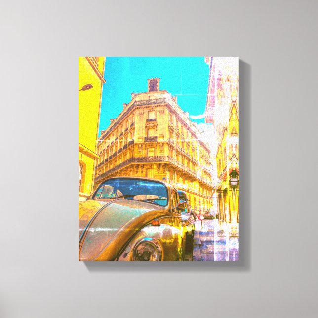 Frankrike Architecture Fransk Street Old Car Paris Canvastryck (Framsida)