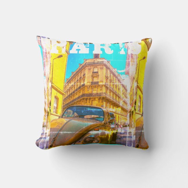 Frankrike Architecture Fransk Street Old Car Paris Kudde (Framsida)