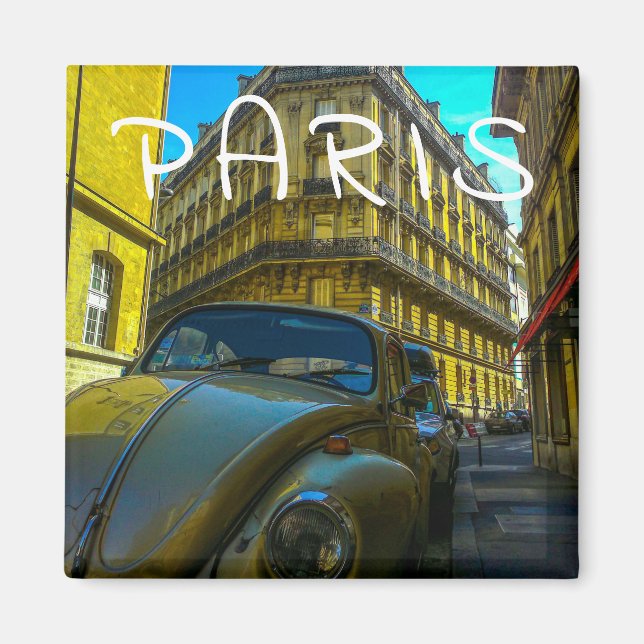 Frankrike Architecture Fransk Street Old Car Paris Magnet (Framsidan)