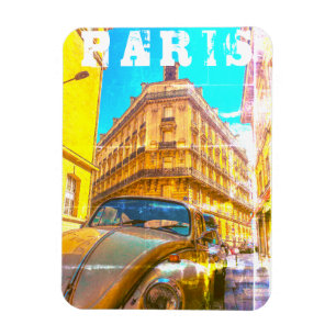 Frankrike Architecture Fransk Street Old Car Paris Magnet