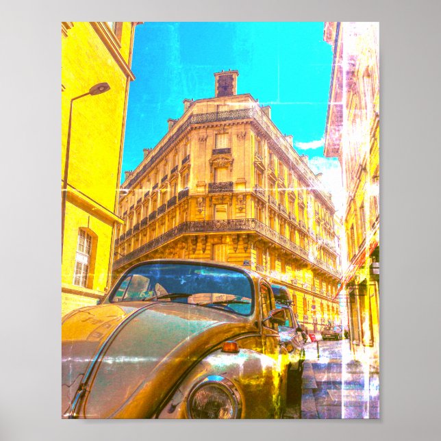 Frankrike Architecture Fransk Street Old Car Paris Poster (Framsidan)