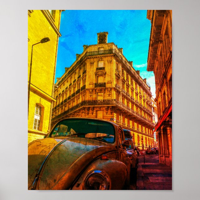Frankrike Architecture Fransk Street Old Car Paris Poster (Framsidan)