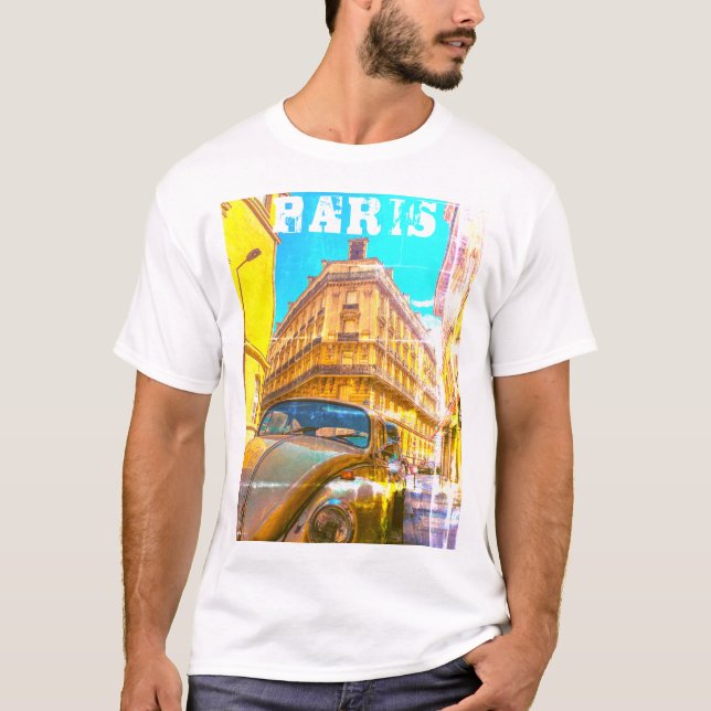 Frankrike Architecture Fransk Street Old Car Paris T Shirt (Framsida)