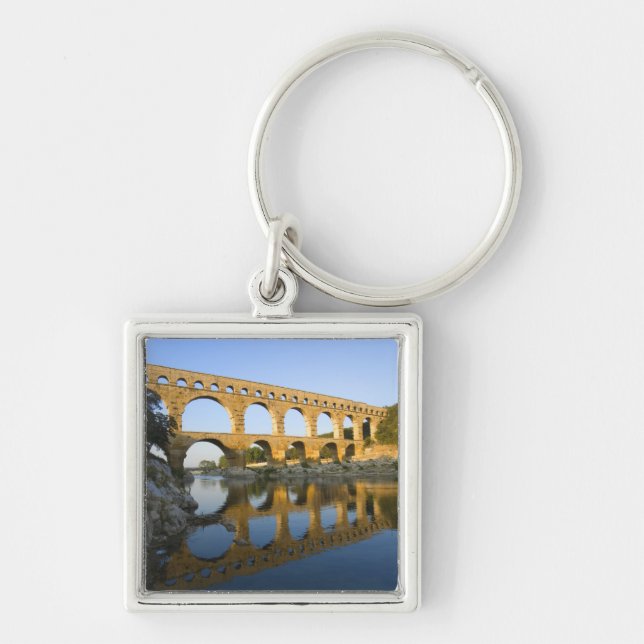Frankrike, Avignon. Pont du Gard Roman Fyrkantig Silverfärgad Nyckelring (Framsidan)