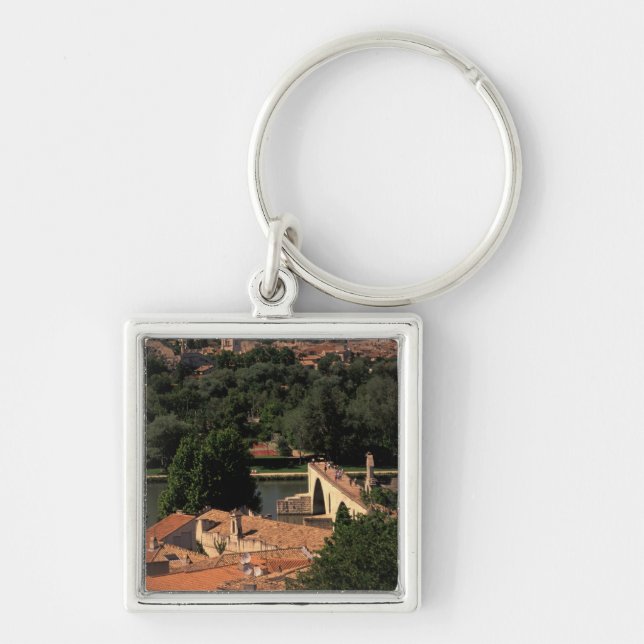Frankrike, Avignon, Provence. Pont St, Benezet. Fyrkantig Silverfärgad Nyckelring (Framsidan)
