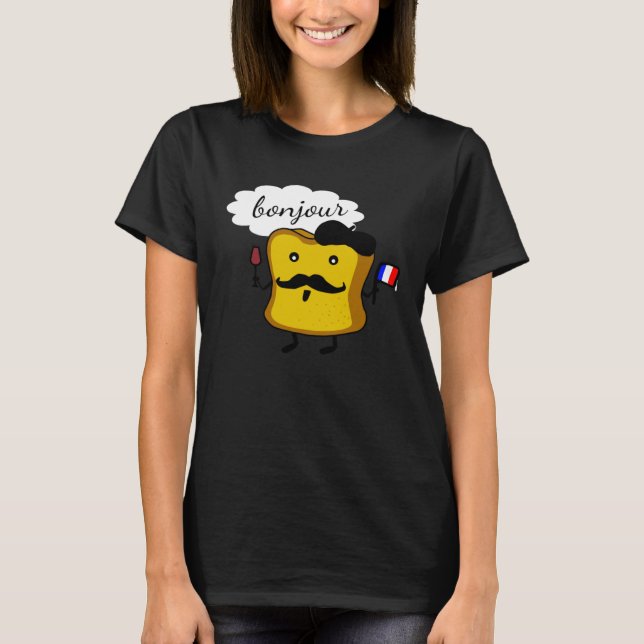 Frankrike Bonjour Baguette Red Vin Beret Fransk T Shirt (Framsida)
