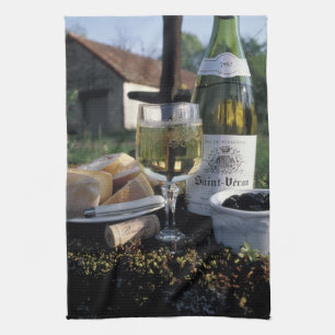 Frankrike, Burgund, Chablis. Lokalt vin och Kökshandduk