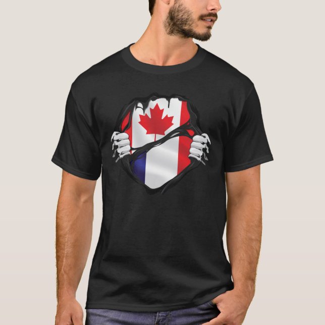 Frankrike Canadian Händer Ripping Roots Flagga T Shirt (Framsida)