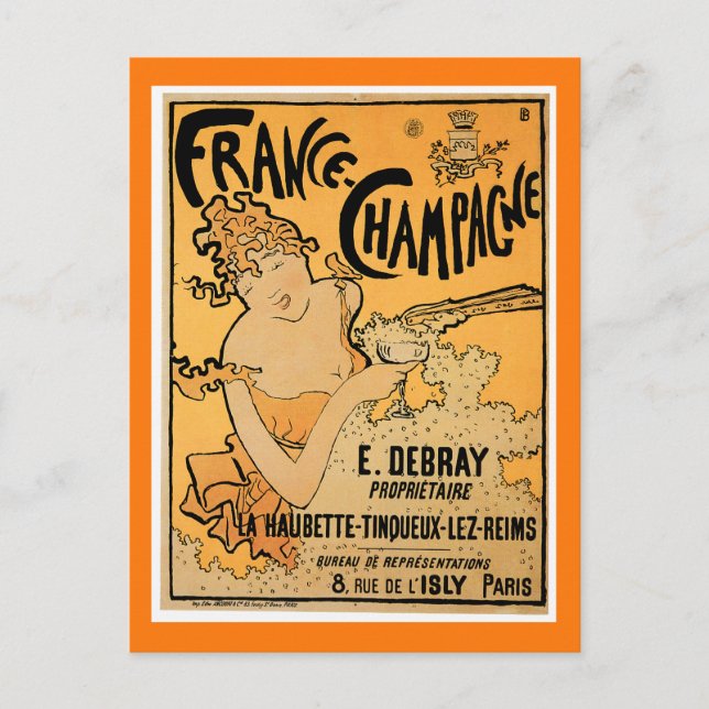 Frankrike Champagne Vintage Drink Vykort (Framsida)