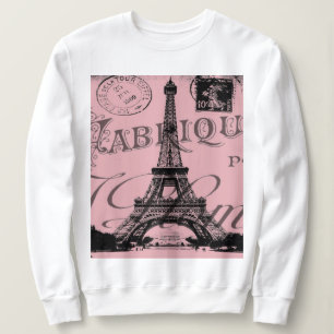 frankrike chic rosa vintage paris eiffel torn t shirt