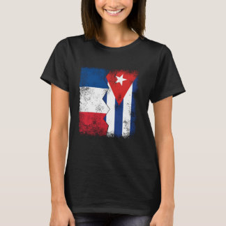 Frankrike Cuba Flaggor, halvkubansk Fransk Roots V T Shirt