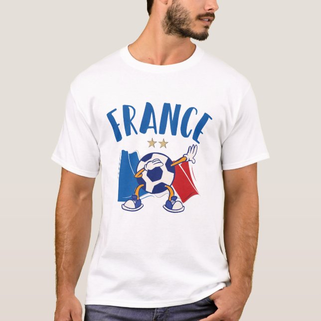 Frankrike Dabbing Soccer Ball Flagga 2 stjärnor T Shirt (Framsida)