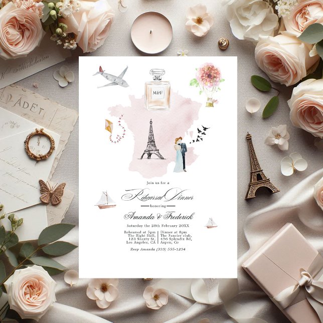Frankrike Destination Wedding Rehearsal Middag Inbjudningar (France Destination Wedding Rehearsal Dinner Invitation)