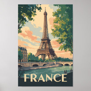 Frankrike Eiffel Torn Travel Art Vintage Poster