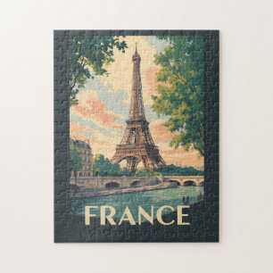 Frankrike Eiffel Torn Travel Art Vintage Pussel