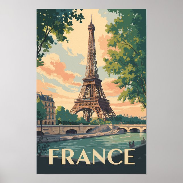 Frankrike Eiffeltornet Resa Konst Vintage Poster (Framsidan)