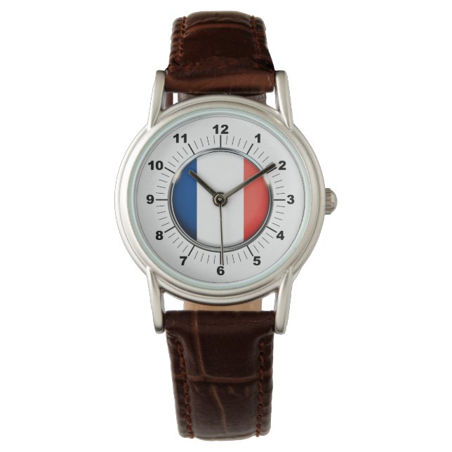 Frankrike F Classic Brown Leather Strap Watch Armbandsur (Framsida)