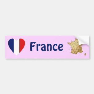 Frankrike Flagga Heart + Karta Bumper Sticker Bildekal