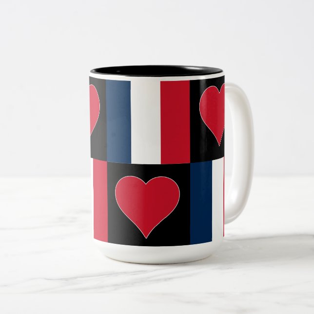 Frankrike Flagga Heart Mönster Patriotic Fransk Pr Två-Tonad Mugg (Framsida höger)