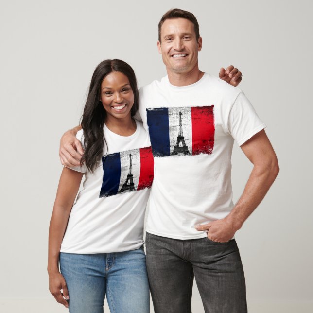 Frankrike Flagga med Eiffel Torn Tee Shirt (Unisex)