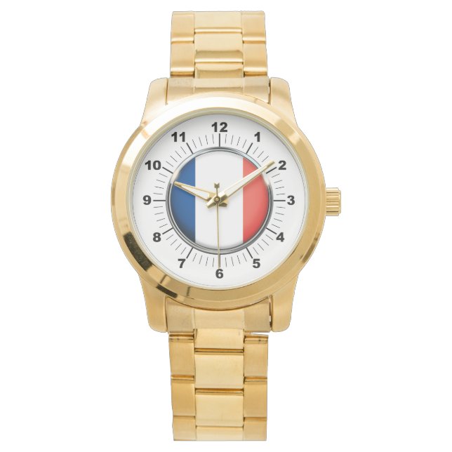 Frankrike Flagga Oversized Guld Bracelet Watch Armbandsur (Framsida)