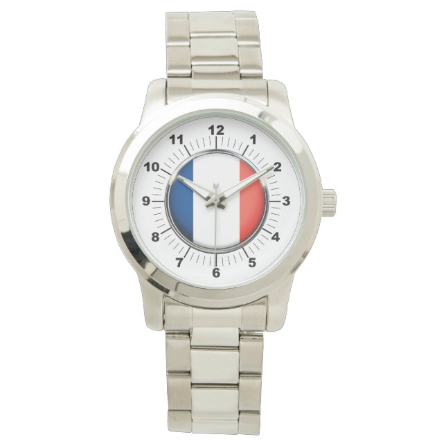 Frankrike Flagga Oversized Silver Watch Armbandsur (Framsida)