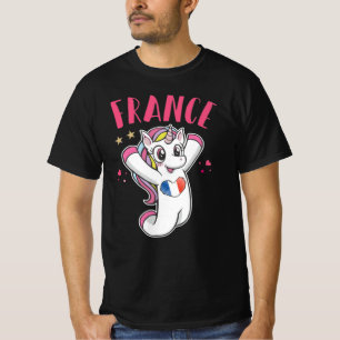 Frankrike Fotboll Fan Unicorn med hjärta flagga T Shirt