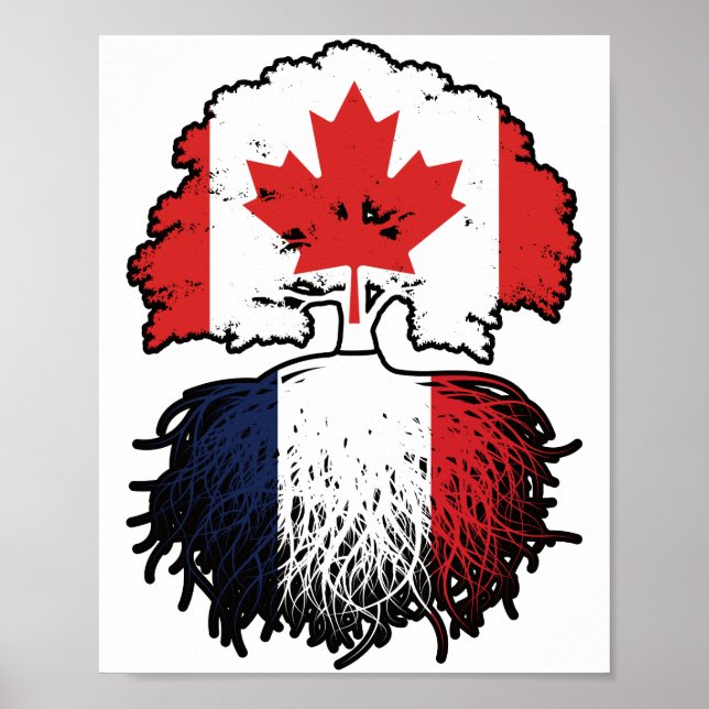 Frankrike Fransk Canadian Träd Roots Flagga Poster (Framsidan)