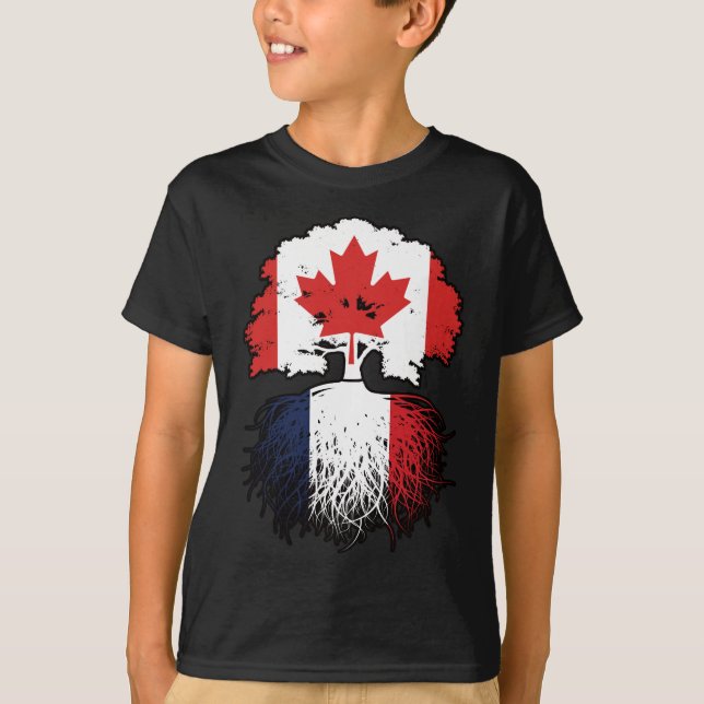 Frankrike Fransk Canadian Träd Roots Flagga T Shirt (Framsida)