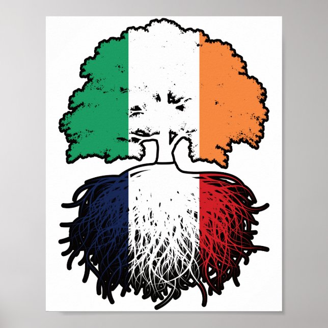 Frankrike Fransk Irish Ireland Träd Roots Flagga Poster (Framsidan)