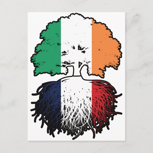 Frankrike Fransk Irish Ireland Träd Roots Flagga Vykort (Framsida)