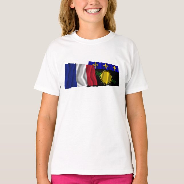 Frankrike & Guadeloupe som vrider flaggor T Shirt (Framsida)