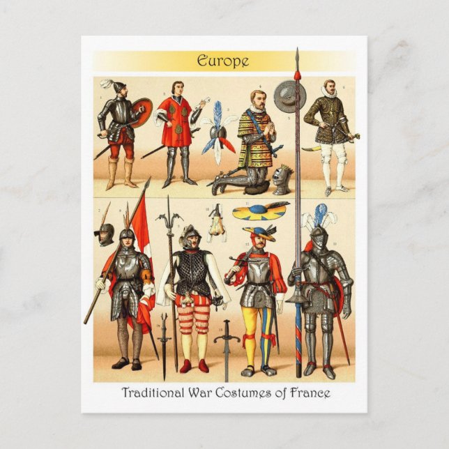 Frankrike i mitten:s traditionella Krig-kostymer Vykort (Framsida)