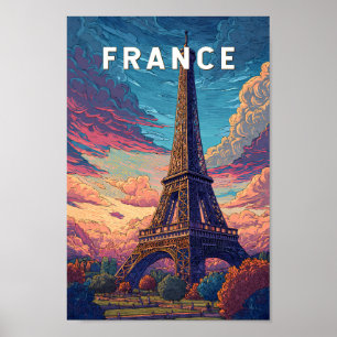 Frankrike Illustration Travel Art-Vintage Poster