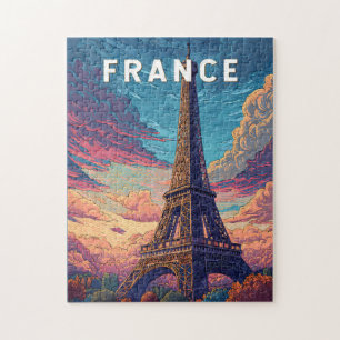 Frankrike Illustration Travel Art-Vintage Pussel