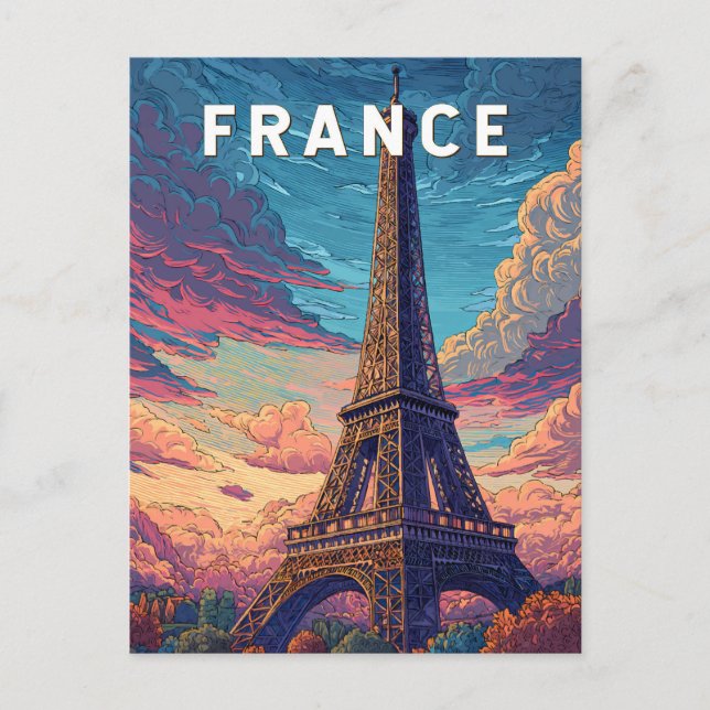 Frankrike Illustration Travel Art-Vintage Vykort (Framsida)