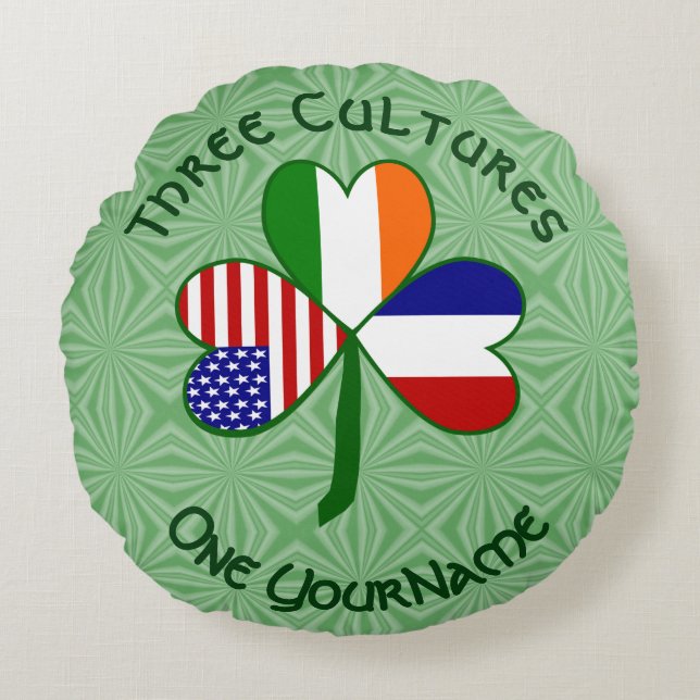 Frankrike Ireland USA Shamrock Flagga Personlig Rund Kudde (Framsidan)