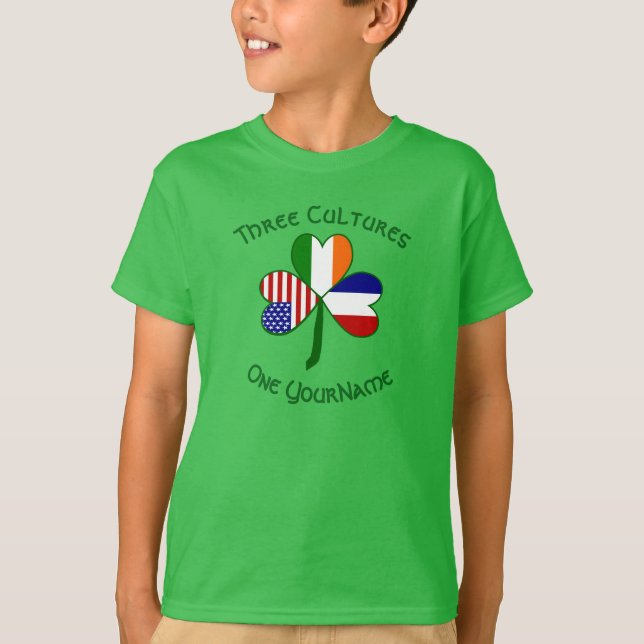 Frankrike Ireland USA Shamrock Flagga Personlig T Shirt (Framsida)