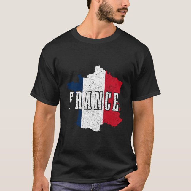 Frankrike Karta Pride Fransk Flagga T Shirt (Framsida)