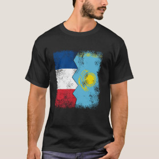 Frankrike Kazakstan Flaggor Halva KAZAKH Fransk Ro T Shirt