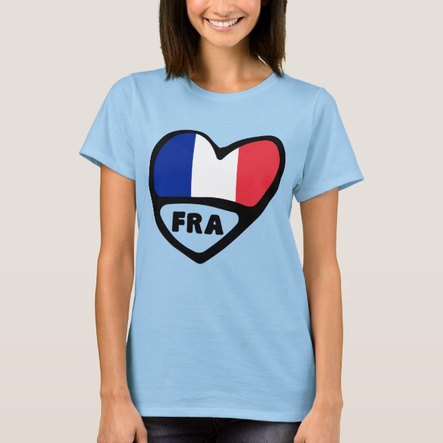 Frankrike Land Code Flagga Heart, FRA T Shirt (Framsida)