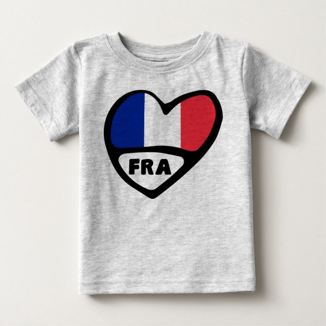 Frankrike Land Code Flagga Heart, FRA T Shirt (Framsida)