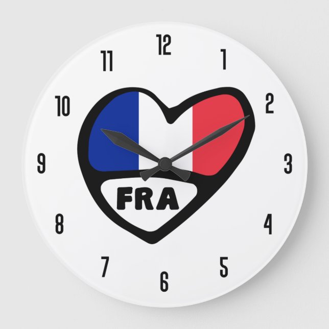 Frankrike Land Code FRA Flagga Heart Stor Klocka (Framsida)