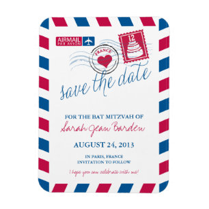 FRANKRIKE Luft Mail Bat mitzvah Spara datum 3 x 4 Magnet
