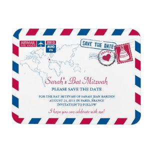 FRANKRIKE Luft Mail Bat mitzvah Spara datum 3 x 4 Magnet